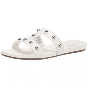 Anne Klein Womens Ely Sandals Iflex Faux Leather White Silver Studs 8M New
